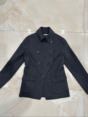 Double-Breasted Charcoal Wool Peacoat